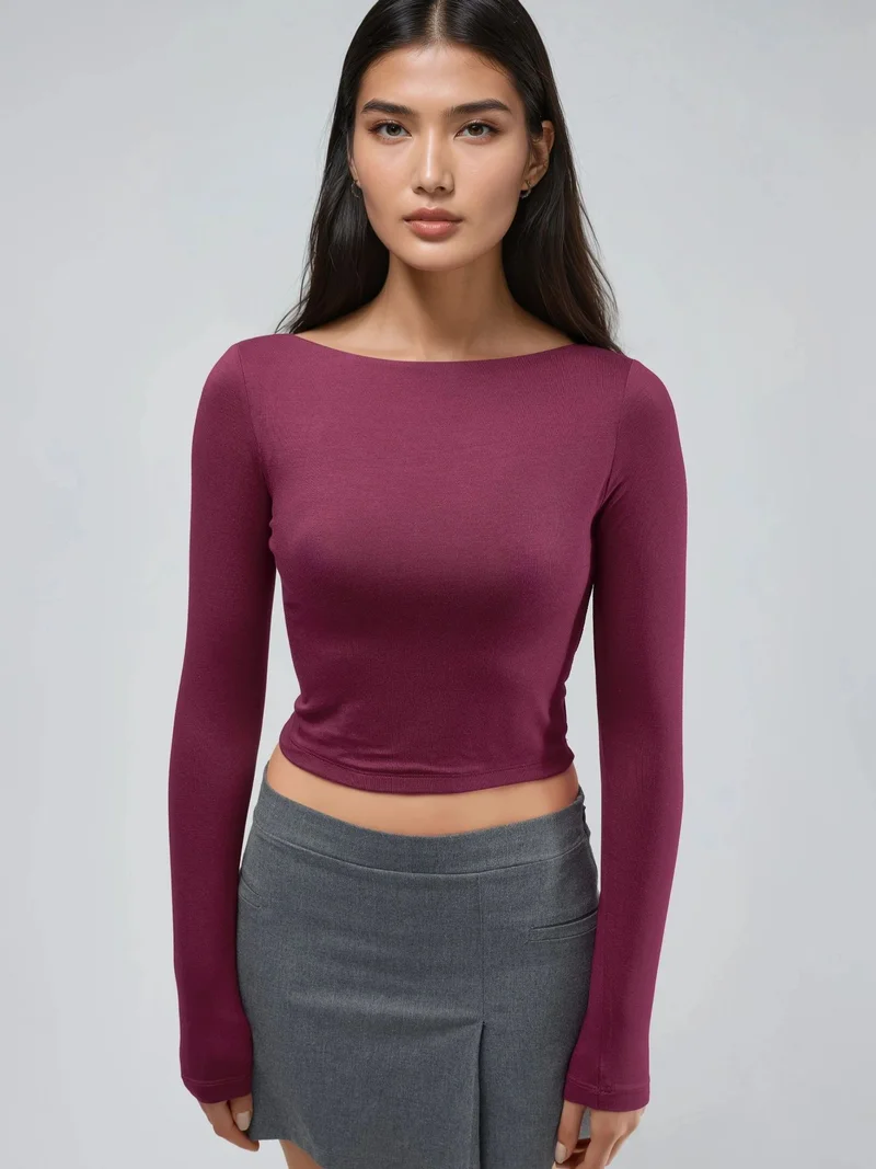 بوسيم BUSEM Slim Fit Cropped Blouse with Back Cut-Out